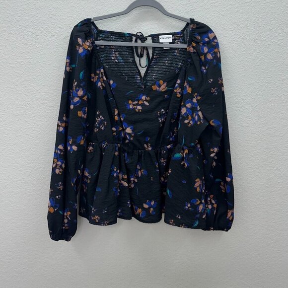 Ava & Viv Tops - Floral Black Blouse